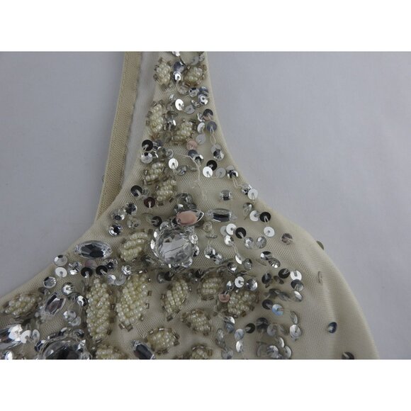 Adrianna Papell Women White Embellished Beaded Illusion Dress Size 4 Cocktail - Picture 11 of 12